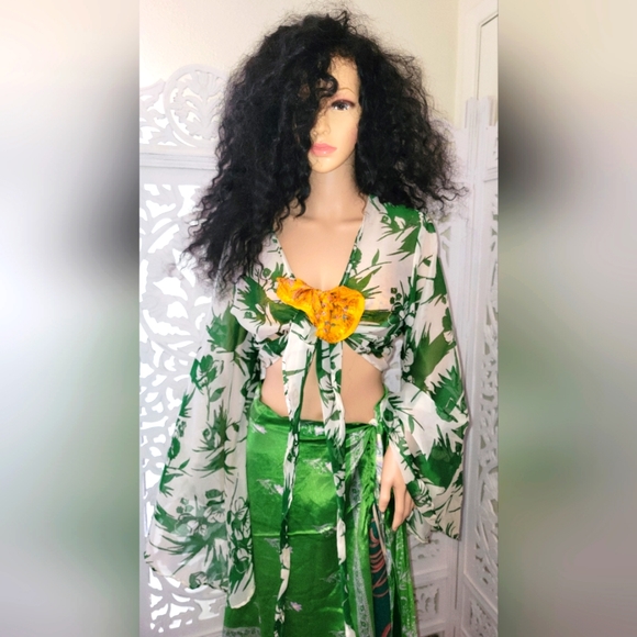 Exotic Silk Boho Green Multicolor Reversible Wrap Maxi Skirt - Picture 8 of 16